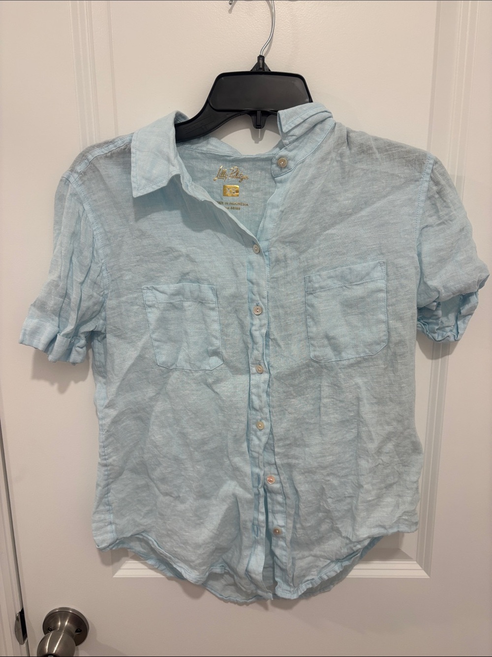 Light Blue Linen-Blend Button-Up Shirt for Kids